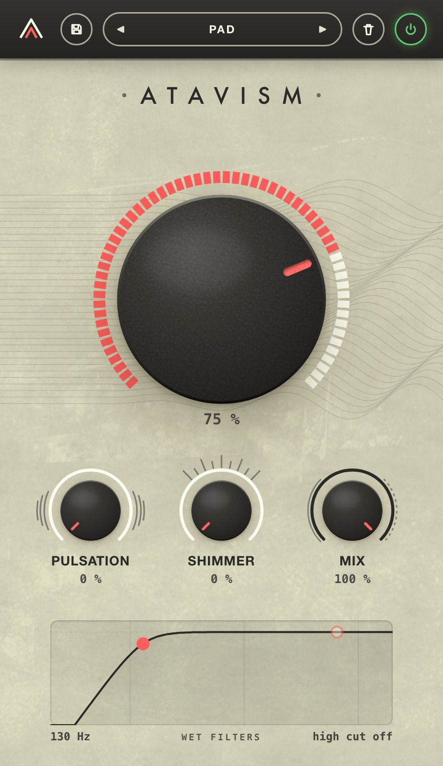 The plug-in window, on the Pad preset
